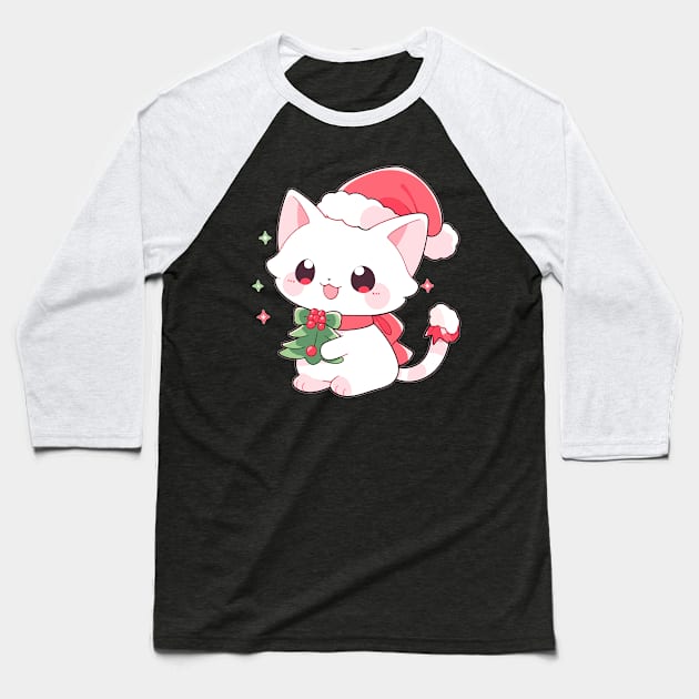 Christmas kitten in the snow Baseball T-Shirt by Retroprints